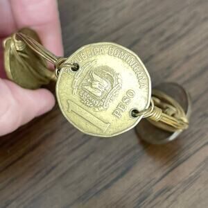 Dominican Republic Wire Peso Bracelet 3 Coins Bangle Foreign Money Souvenir READ